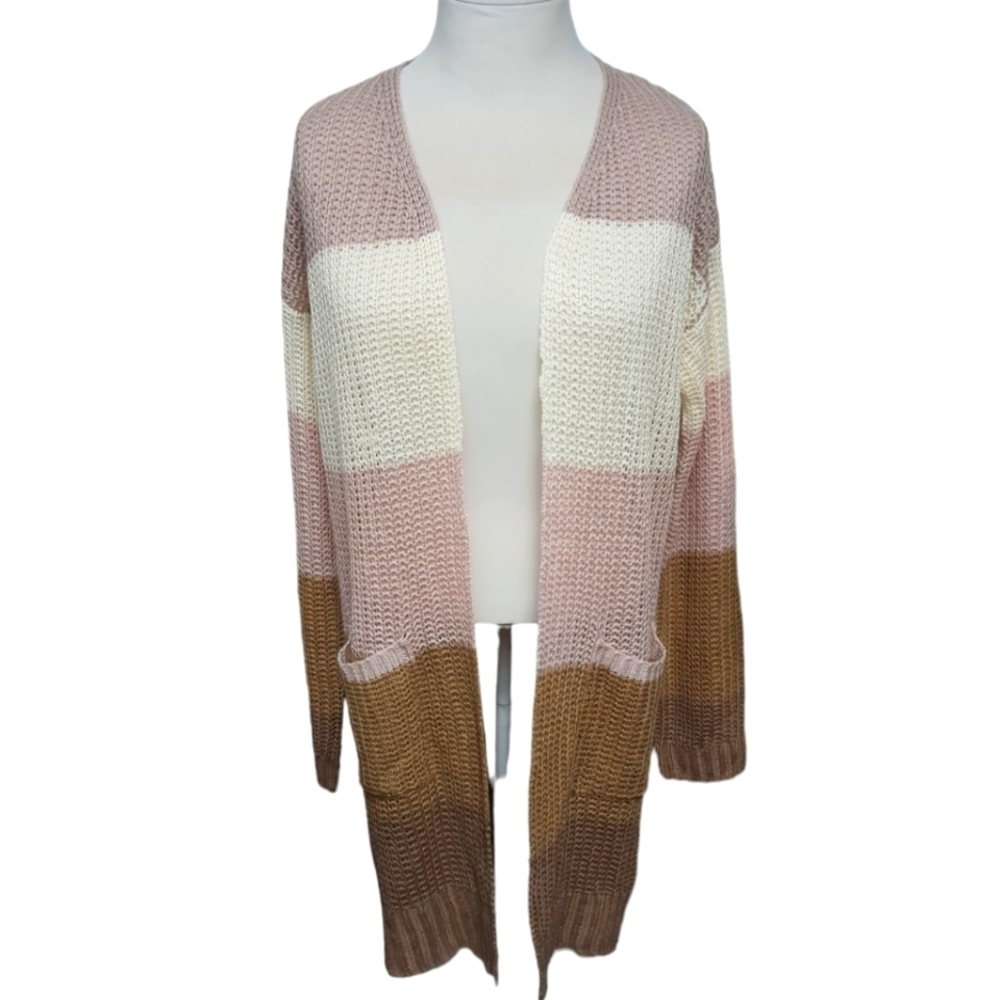 Stylish Color-Block Open-Front Loose-knit All-weather Cardigan